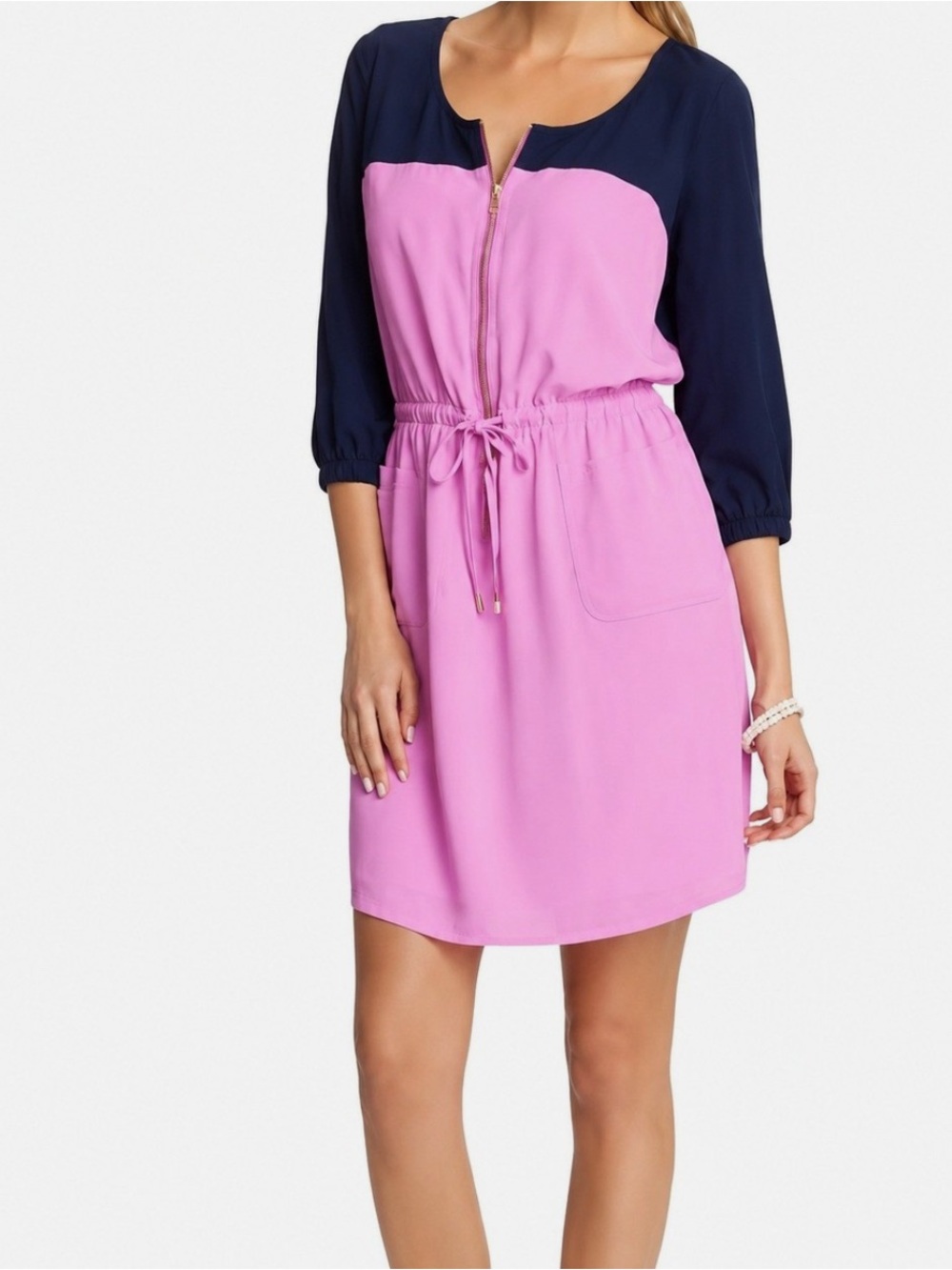 Lily Pulitzer Colorblock Pink and Navy Drawstring Waist Dress-Size 0